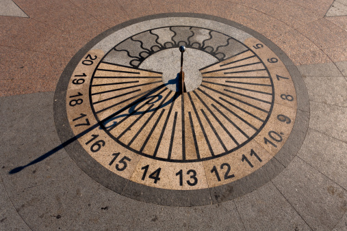 Sundial clock in Sevastopol Ukraine with digits and shadow pointing on half past four