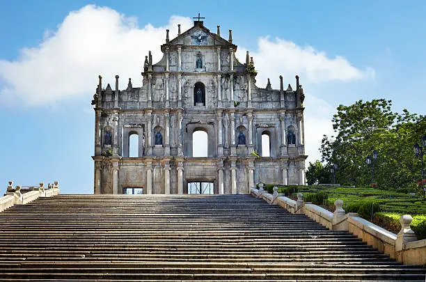 Photo of Saint Pauls ruins in Macau China on a sunny day