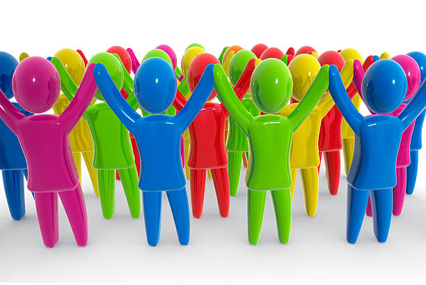 istock Several humanoid figures with arms up touching their hands 151523304