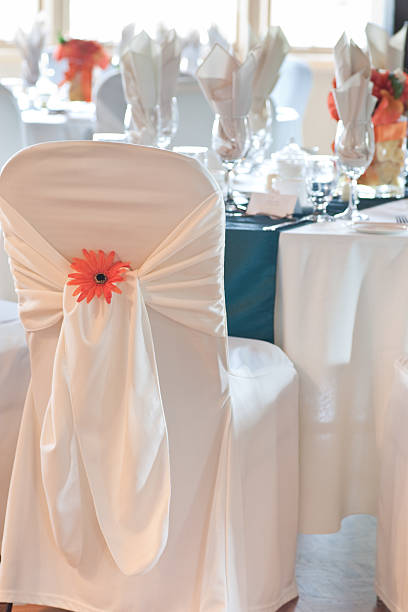 istock Chair covering and table setting at wedding 151524697