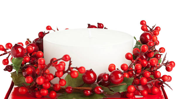 Decorated White Candle, Isolated stock photo