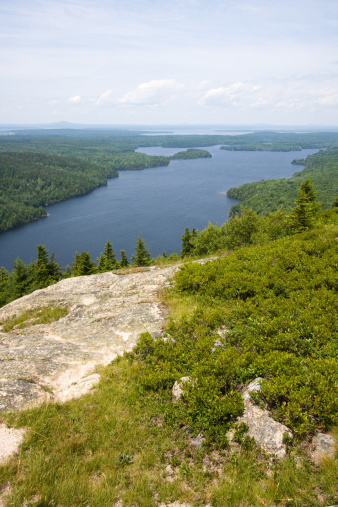View of Long Pond, from Beech Mountain in Acadia National Park.