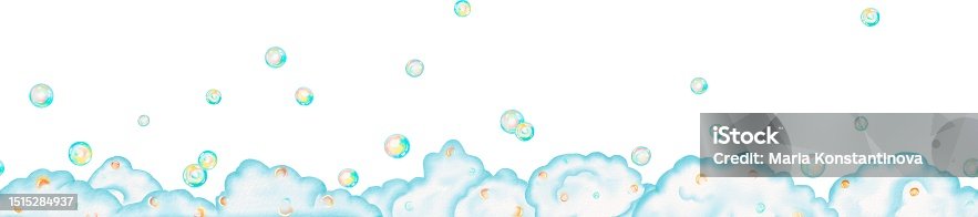 istock Liquid soap foam and bubbles background and foam border. Abstract illustration. Seamless pattern. 1515284937
