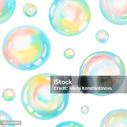 istock Watercolor circles seamless pattern (tiled). Round shapes elements. Painted ornament. colorful soap bubbles. 1515284947