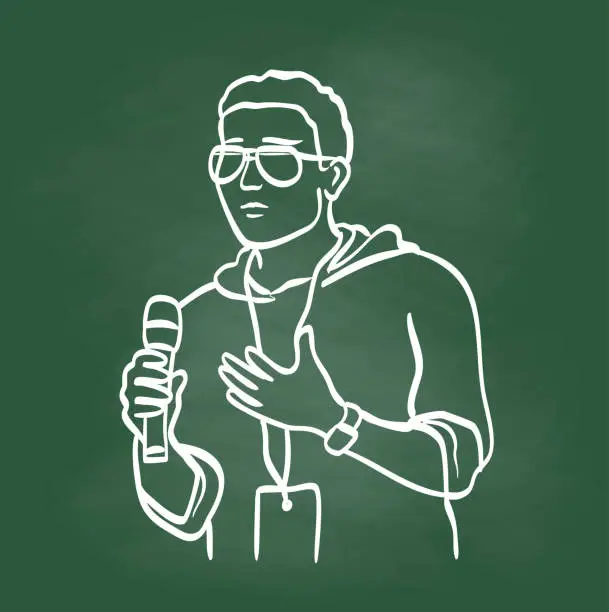 Vector illustration of Trendy Speaker With Glasses Chalkboard