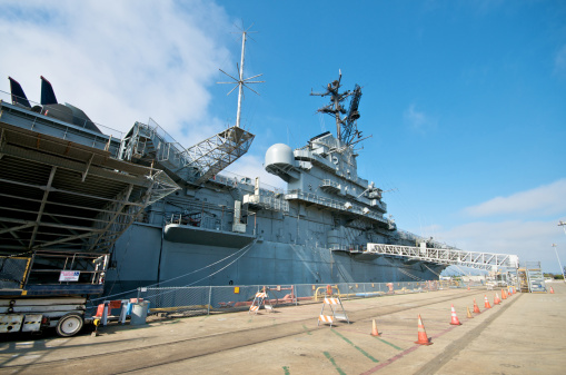 Corpus Christi, Texas, USA - Aircraft carrier USS Lexington (museum) docked in Corpus Christi