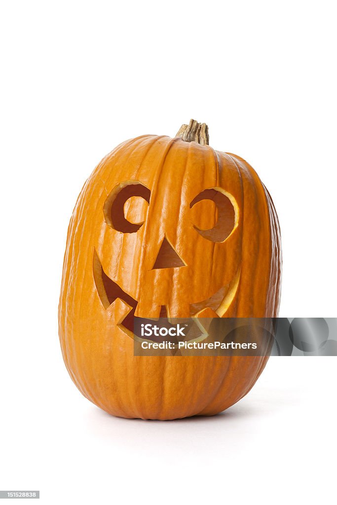 Halloween calabaza sonriente sobre fondo blanco - Foto de stock de Alimento libre de derechos