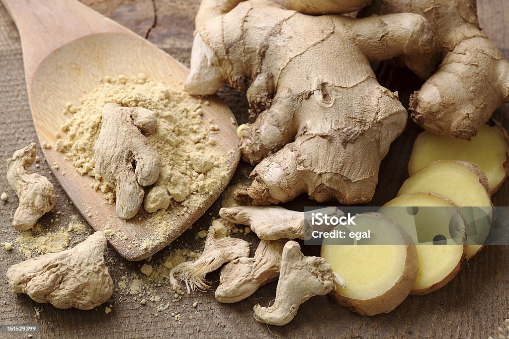 Ginger Fresh, dried and powdered ginger Ginger - Spice Stock Photo
