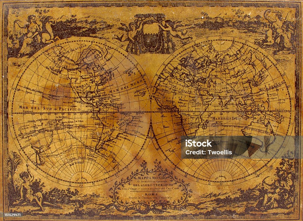 Antique map A beautiful map adorns the top of an old box, circa 1910 Map Stock Photo