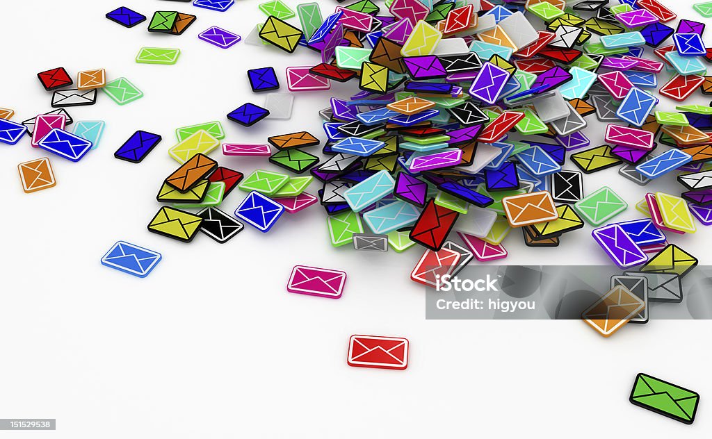 Color Email Pile Many small 3d email message symbols, isolated E-Mail Stock Photo