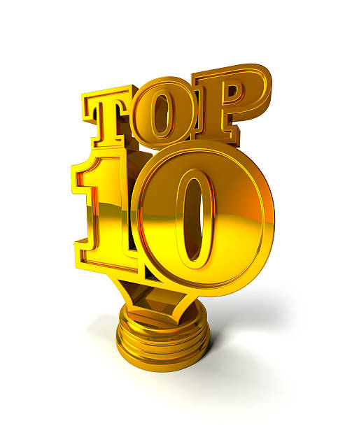The words top 10 in gold on a stand stock photo