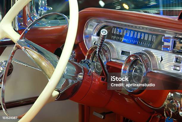 Vintage Fifties Style Car Showing Dashboard Stock Photo - Download Image Now - Blue, Color Image, Copy Space