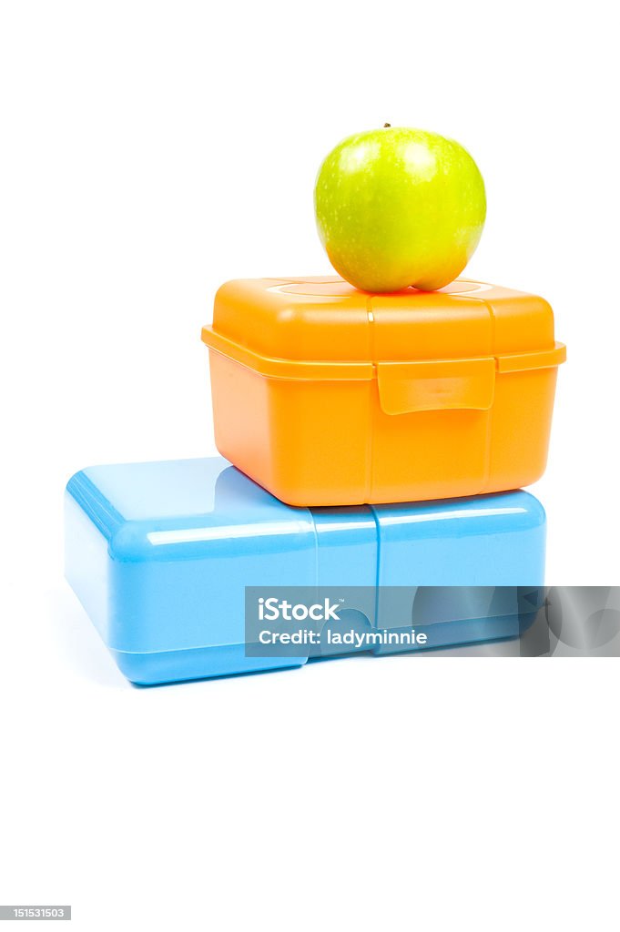 Colorido lunchboxes con manzana verde - Foto de stock de Alimento libre de derechos