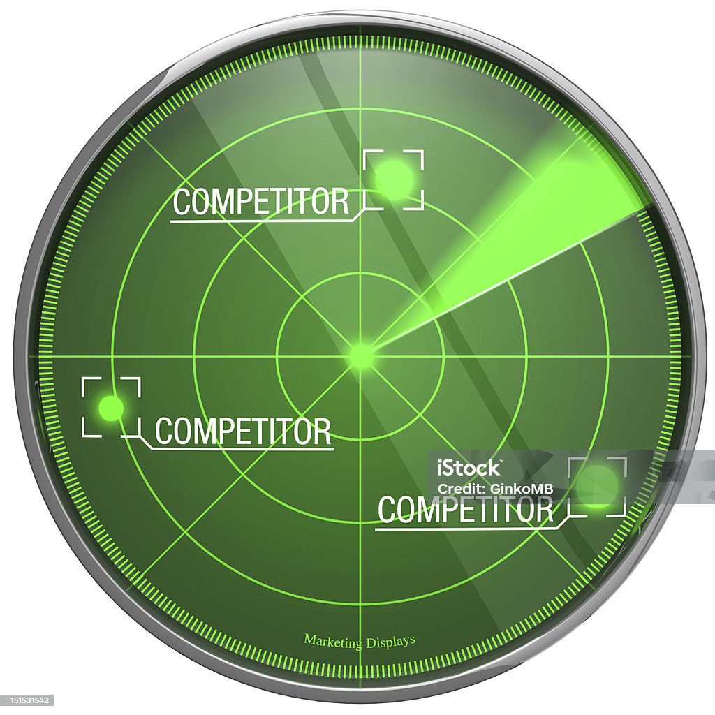 Marketing-Radar2 This marketing radar shows 3 competitors surrounding Radar Stock Photo