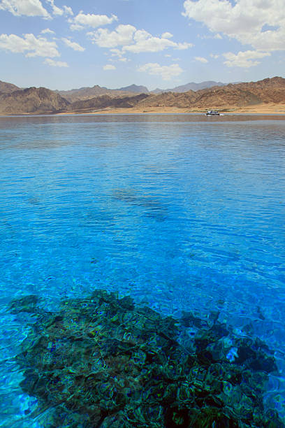 Red Sea, Aqaba gulf, Egypt. Mountain and coral reef.