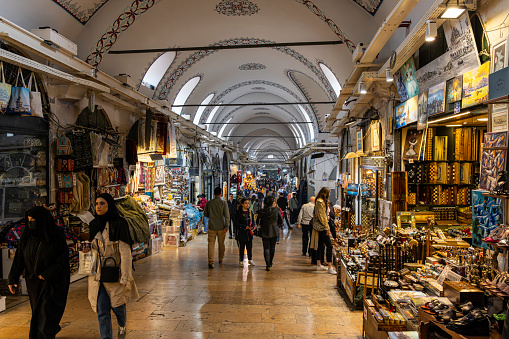The Grand Bazaar is considered to be the oldest shopping mall in history with 4,000 shops and dates back to the 15th century, Istanbul, Turkey.