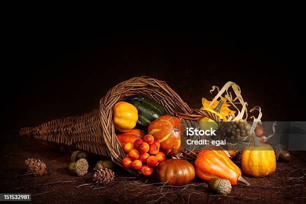 Cornucopia With Pumpkins Stock Photo - Download Image Now - Cornucopia, Holiday - Event, Autumn