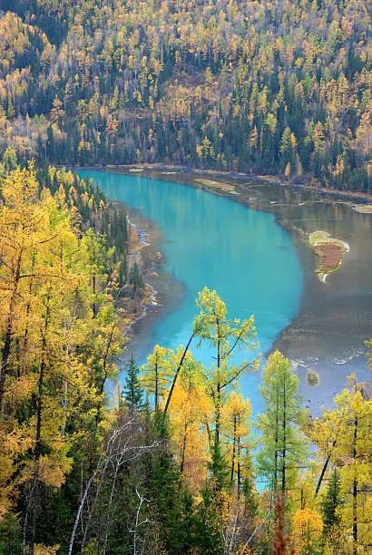 Moon Lake surrounded by autumn forests