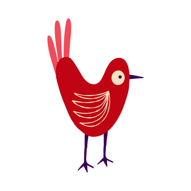 Awesome weird red bird. A bizarre fairy-tale firebird Awesome weird red bird. A bizarre fairy-tale firebird, Illustration in modern childish hand drawn style firebird logo stock illustrations
