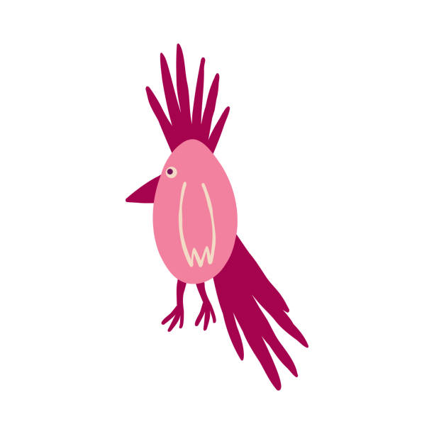 Bizarre weird red bird. A bizarre fairy-tale firebird Bizarre weird red tropical bird. A bizarre fairy-tale firebird, Illustration in modern childish hand drawn style firebird logo stock illustrations