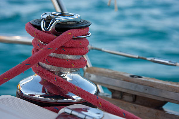 Winch on the yacht stock photo