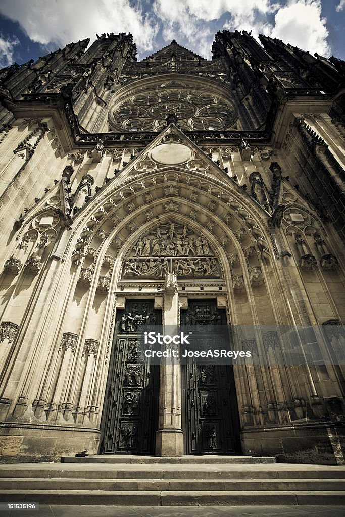 Saint Vitus. St. Vitus cathedral facade at Prague Architecture Stock Photo