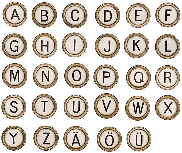 Alphabet letters of an old typewriter letters from an old typewriter. complete alpabet / abc and umlaut letters  typebar stock pictures, royalty-free photos & images