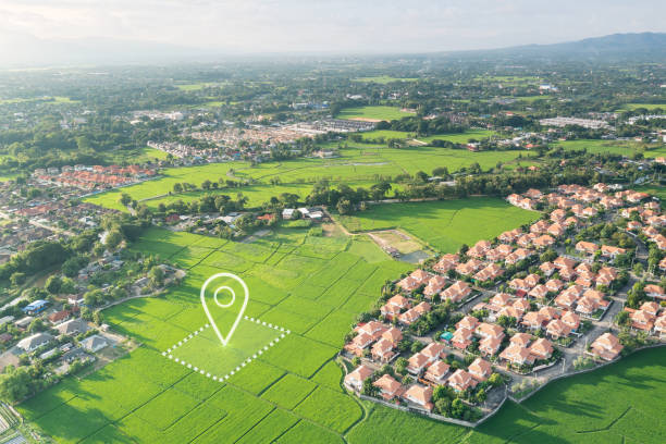 istock Land plot and identify registration symbol in aerial view. 1515364576