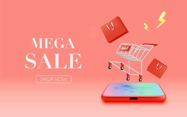 istock Shopping bag and mobile phone for sale banner online shopping application 1515372731