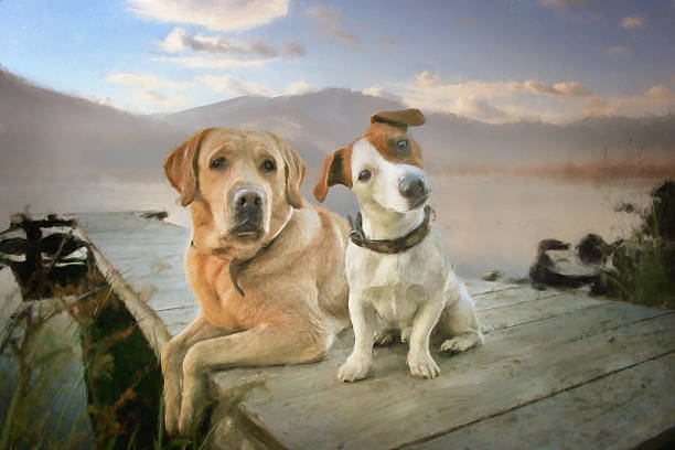 pintura digital terrier labrador - perro fotos fotografías e imágenes de stock