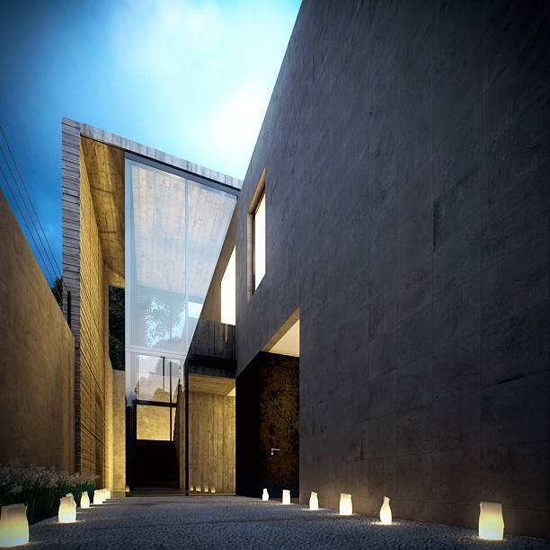 istock Modern concrete minimalist villa at dusk 151538383