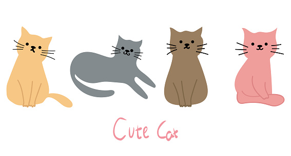 Vector hand drawing cute cartoon cat outline collection for design,tag,sticker,card,label,gift wrapping paper