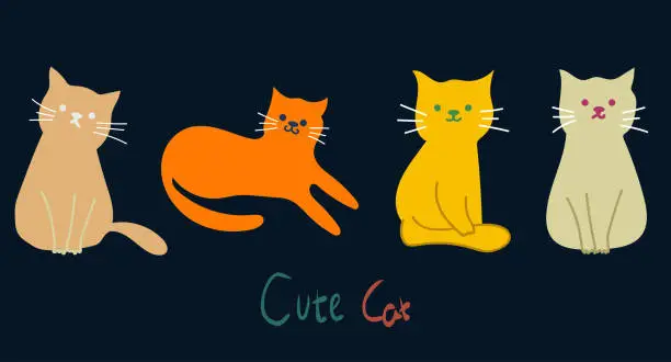 Vector illustration of Vector colors hand drawing cute cartoon Cat collection