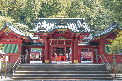 Hakone Kuzuryu-jinja Shingu Shrine. Located beside the lake ashinoko. Kanagawa Prefecture, Japan. Free for tourists