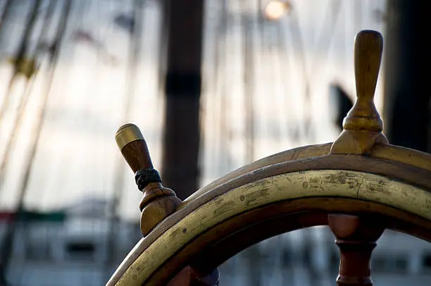 A peaceful look through a sailing ships helm.