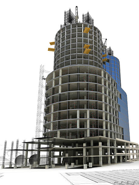 A 3D image of a skyscraper construction stock photo