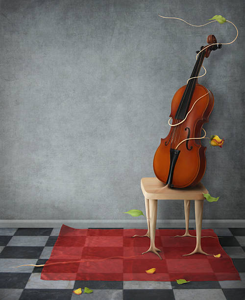 konsol lommelygter jurist Flower And Vine Surround A Violin Propped Up On A Stool Stock Illustration  - Download Image Now - iStock