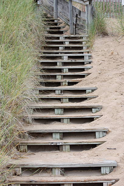 Stairway at Public Beach in Door County, Wisconsin stock photo