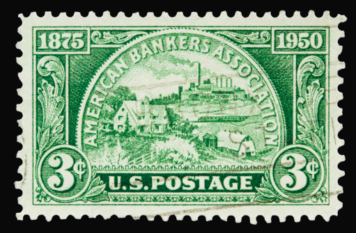 A 1950 issued 3 cent United States postage stamp showing American Bankers Association.