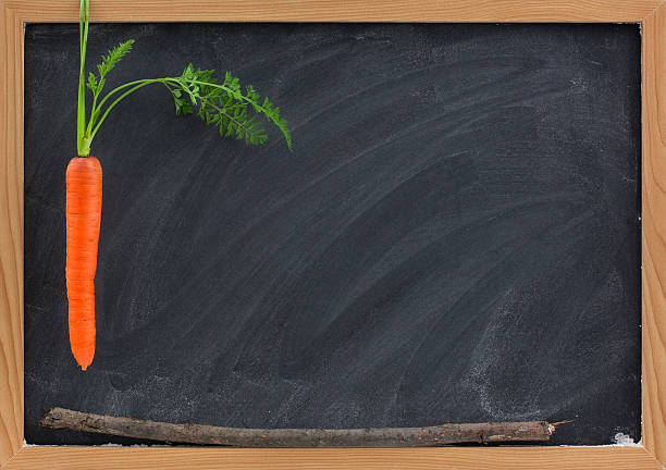 carrot, stick and blackboard - school motivation or reward and punishment concept,