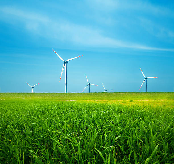 istock Wind turbines on green field 151546342