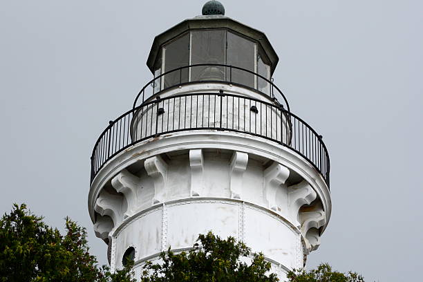 Historic Lighthouse against overcast sky stock photo