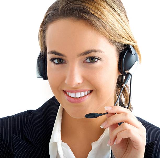 Young girl in customer service stock photo