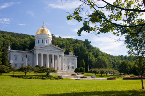 Vermont state house in the summer.