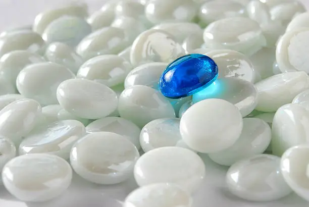 white and blue marbles