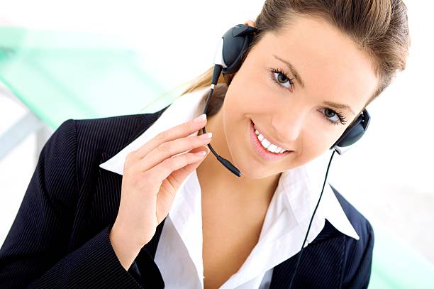 Woman with headset stock photo