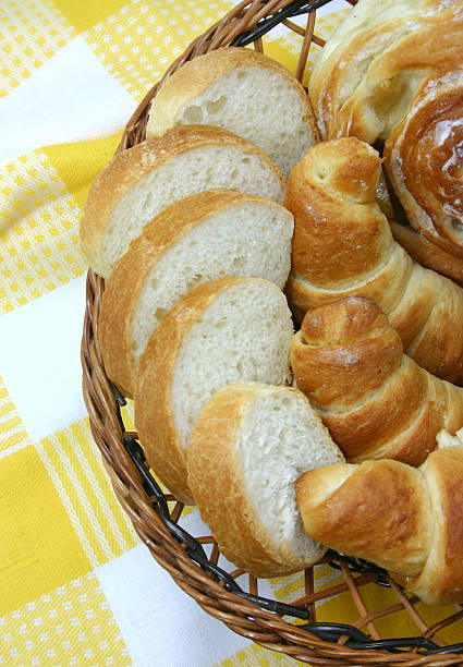 Basket with bread Batch in a basket, the top view bread bun corn bread basket stock pictures, royalty-free photos & images