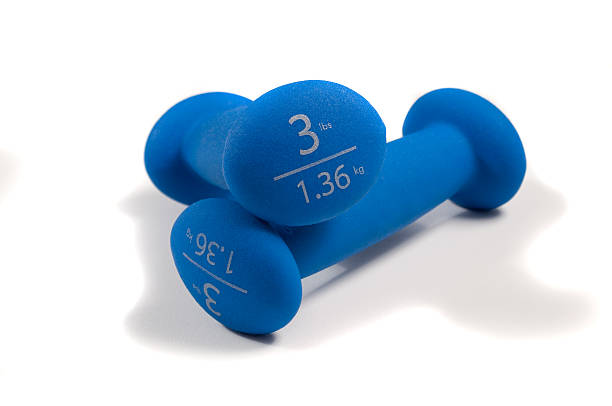 Blue dumbbells stock photo