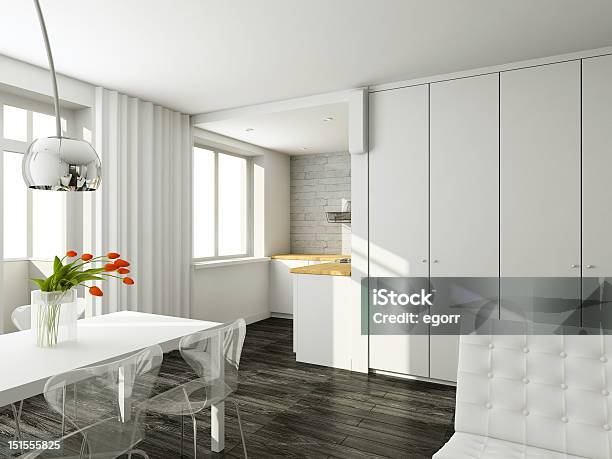 Interioir Of Modern Livingroom Stock Photo - Download Image Now - Black Color, Dining Room, White Color