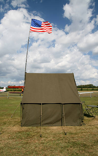 istock American army tent with national flag 151555868